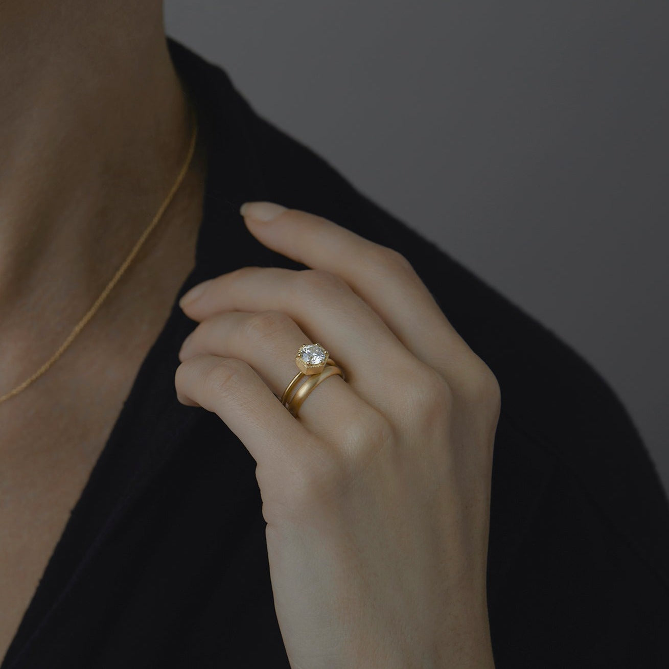 6.5mm White Diamond Hexagon Ring | R2208W