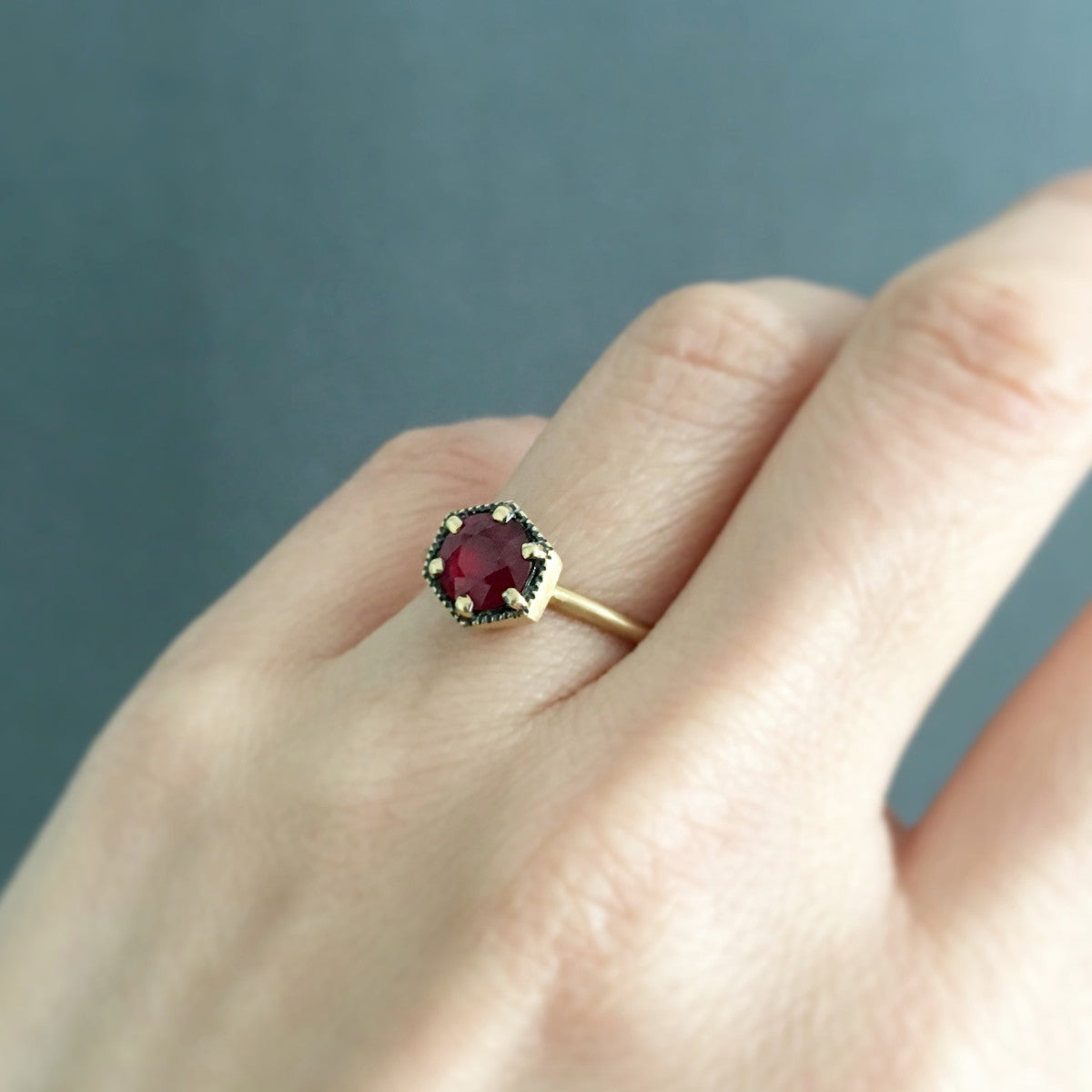 5.6mm Ruby Hexagon Ring