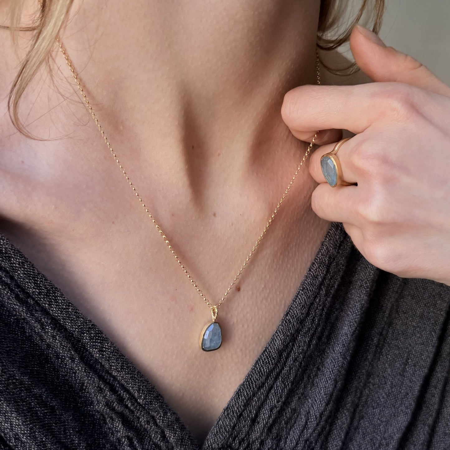 2.57 Carat One-of-a-Kind Rose Cut Aquamarine Necklace | AQN2-OOAK