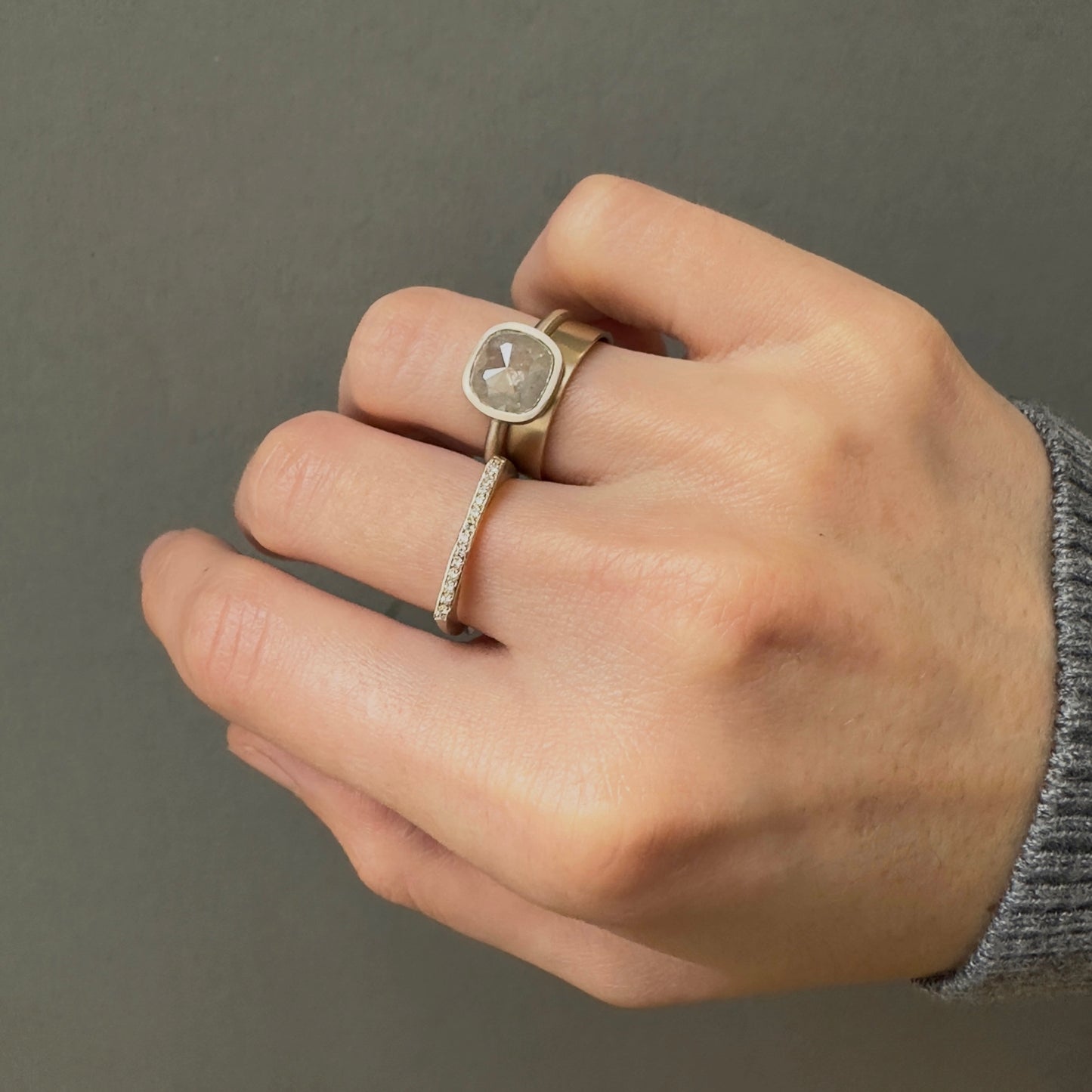 2.75 Carat One-of-a-Kind Rose Cut Icy Grey Diamond Ring | DR197-OOAK