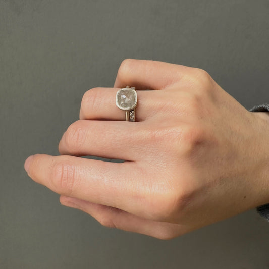 2.75 Carat One-of-a-Kind Rose Cut Icy Grey Diamond Ring | DR197-OOAK