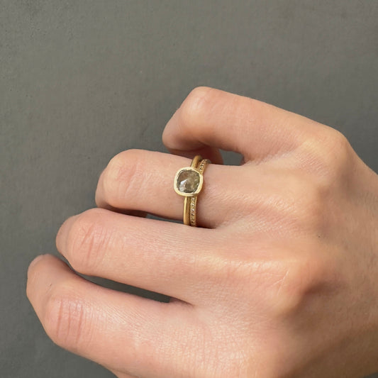 0.64 Carat One-of-a-Kind Rose Cut Greenish Grey Diamond Ring | DR198-OOAK