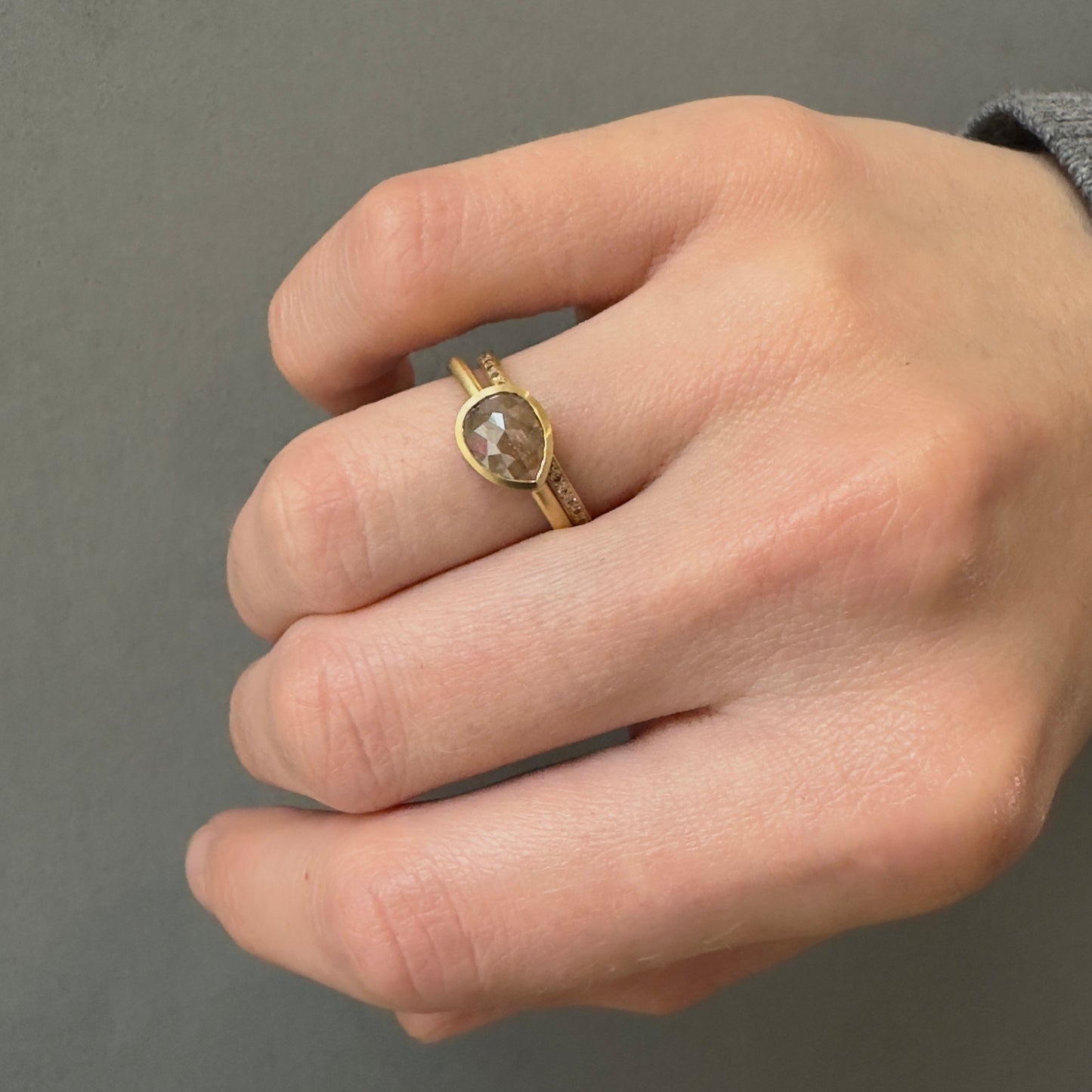 0.99 Carat One-of-a-Kind Rose Cut Grey x Orange Diamond Ring | DR205-OOAK