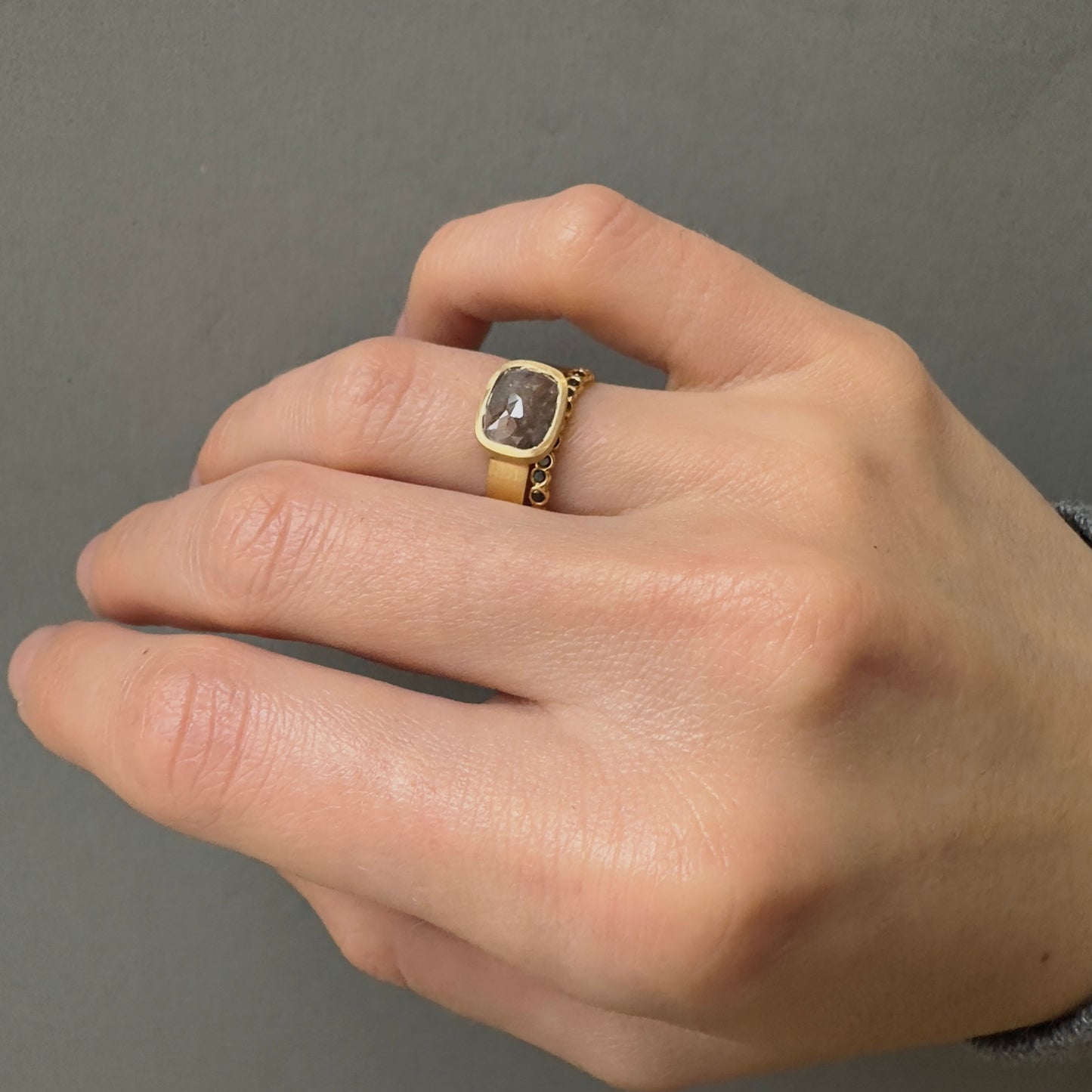 1.75 Carat One-of-a-Kind Rose Cut Grey x Orange Diamond Ring | DR211-OOAK