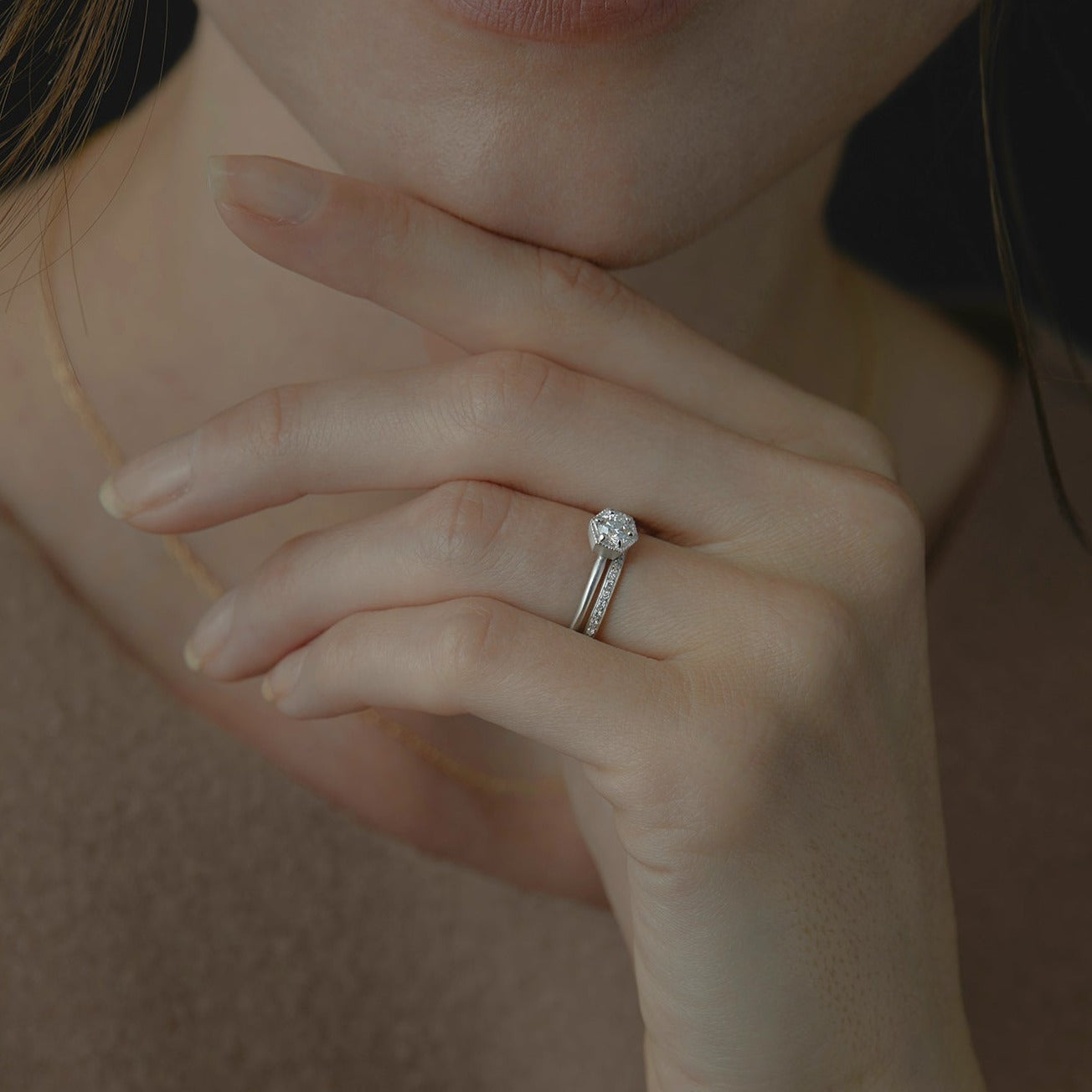 4.5mm White Diamond Hexagon Ring | R2205W