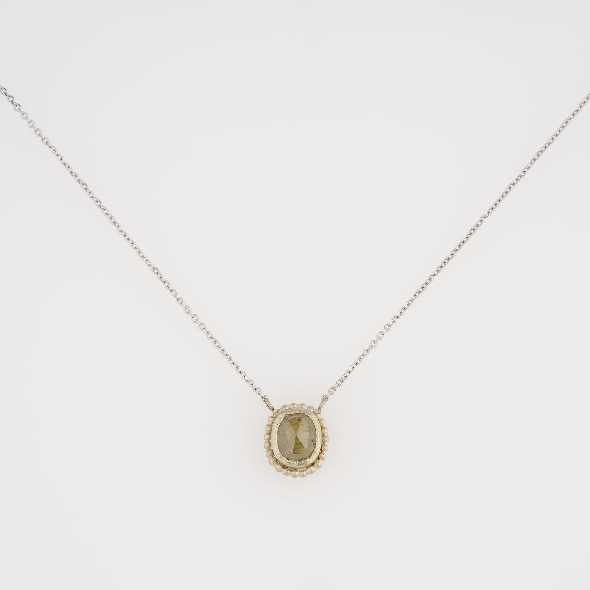 1.81 Carat One-of-a-Kind Rose Cut Pale Green Diamond Necklace | DN49-OOAK