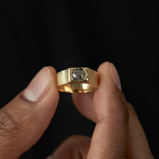 0.82 Carat One-of-a-Kind Rose Cut Grey Diamond Signet Ring | DR150-OOAK