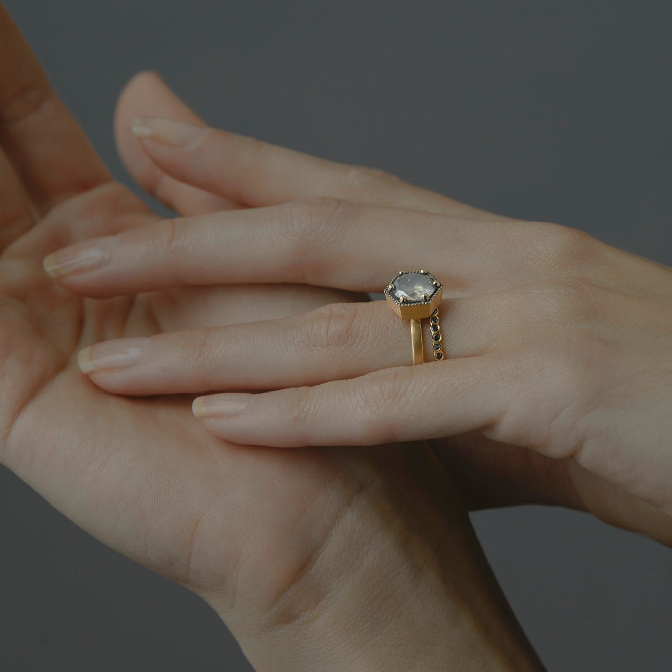 One-of-a-Kind Grey Diamond Hexagon Ring #3 | R2209GY3-OOAK
